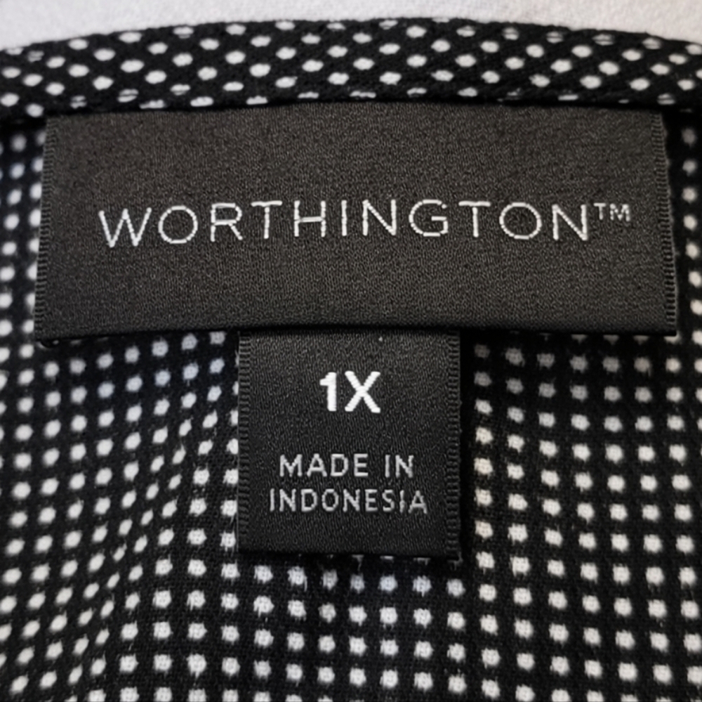 ​Worthington Multimedia Black White Polka Dot Floral Cap Sleeve Blouse 1X - Picture 7 of 8